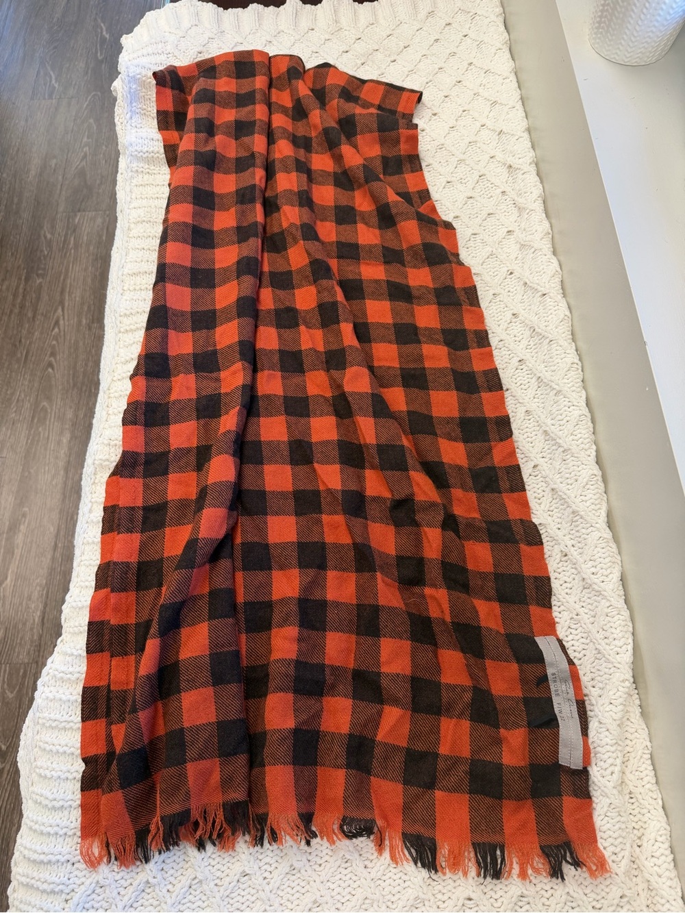 Rick Owens Orange and Black Check Wool Scarf